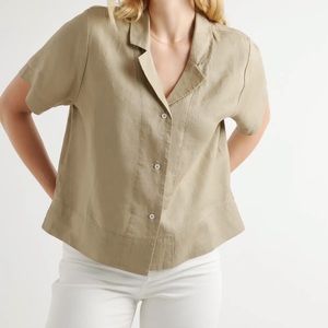 Quince 100% European Linen Short Sleeve Shirt. Small. Color: Washed Olive